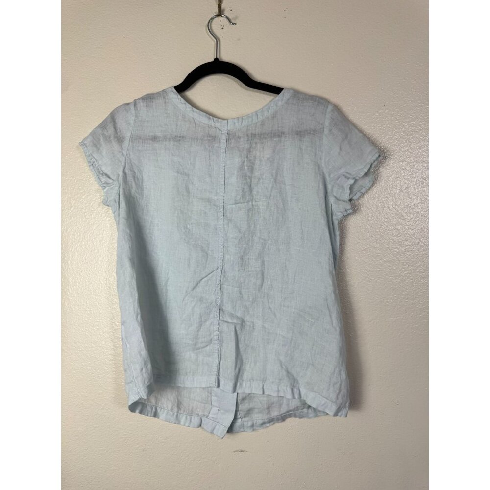 C&C California Womens Light Blue Linen Short Sleeve Top Size Small Short sleeve